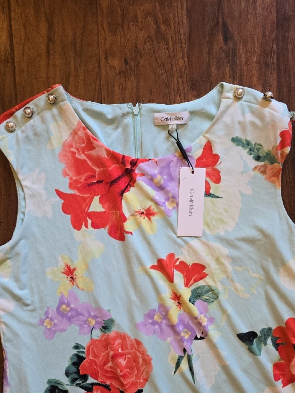 Calvin Klein Mint Shift Dress with Red Floral Print - Picture 2 of 6